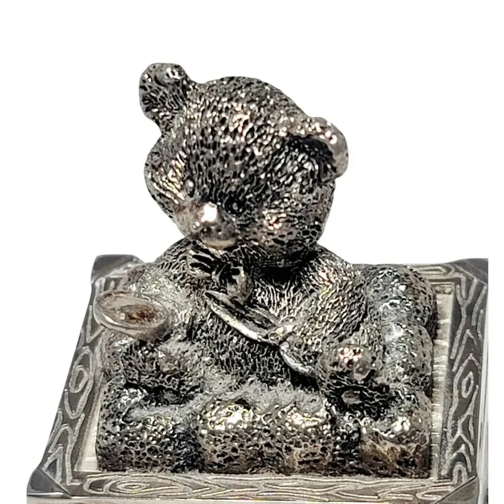 Morgan Vintage Silver Plated Teddy Bear Keepsake Trinket Ring Box 2.5
